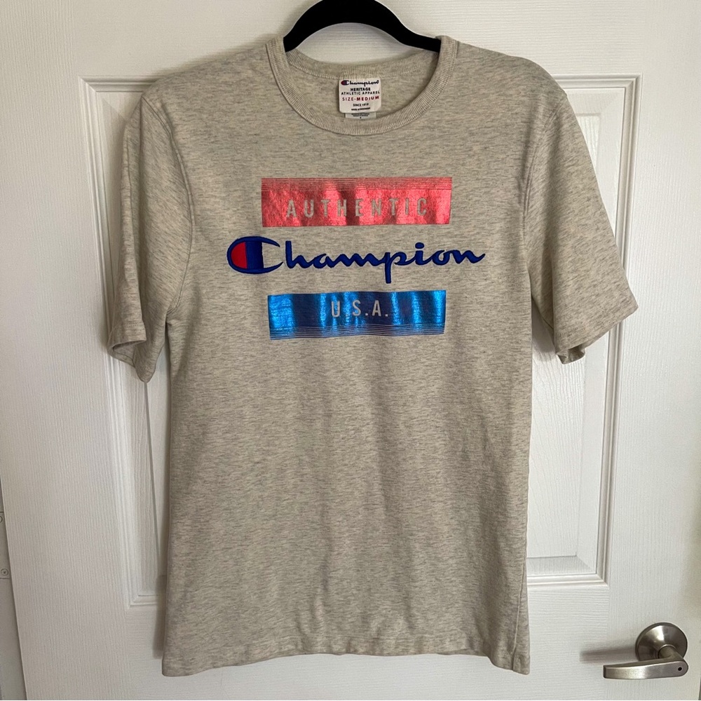 Men’s Champion Heritage Tee - Medium - Marled Oatmeal - Heavyweight Cotton